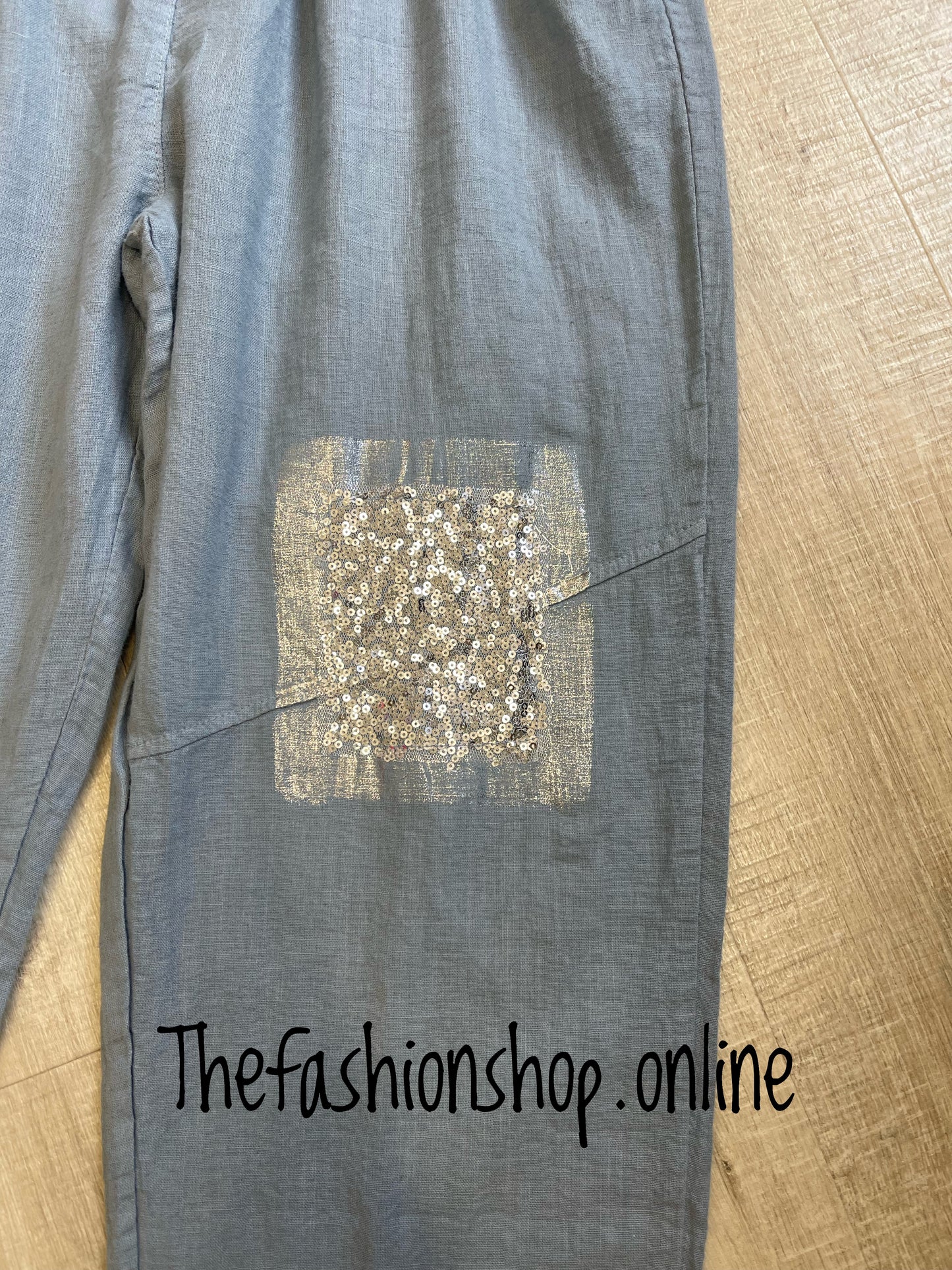 Denim blue linen mix sparkle trousers 8-14