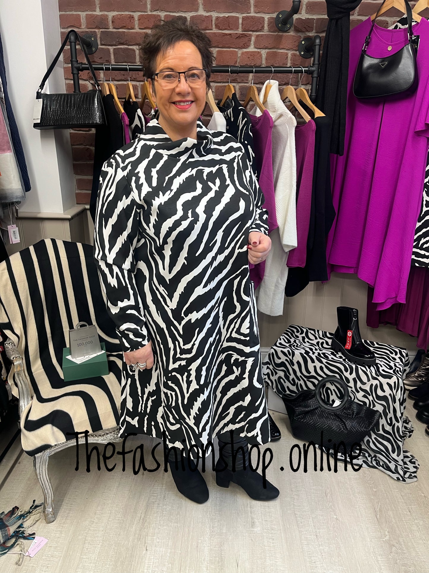 Saloos black and white roll neck tunic dress sizes 10-22