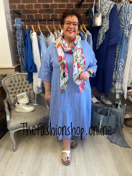 Keira denim blue cocoon dress with straight hem 16-22