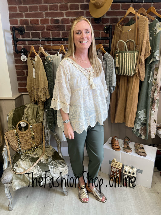 Amelia cream embroidered smock 10-14