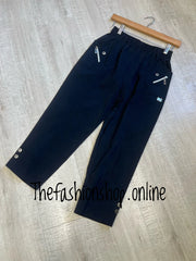 Cherry Berry black stretchy button detail cropped trousers sizes 10-24