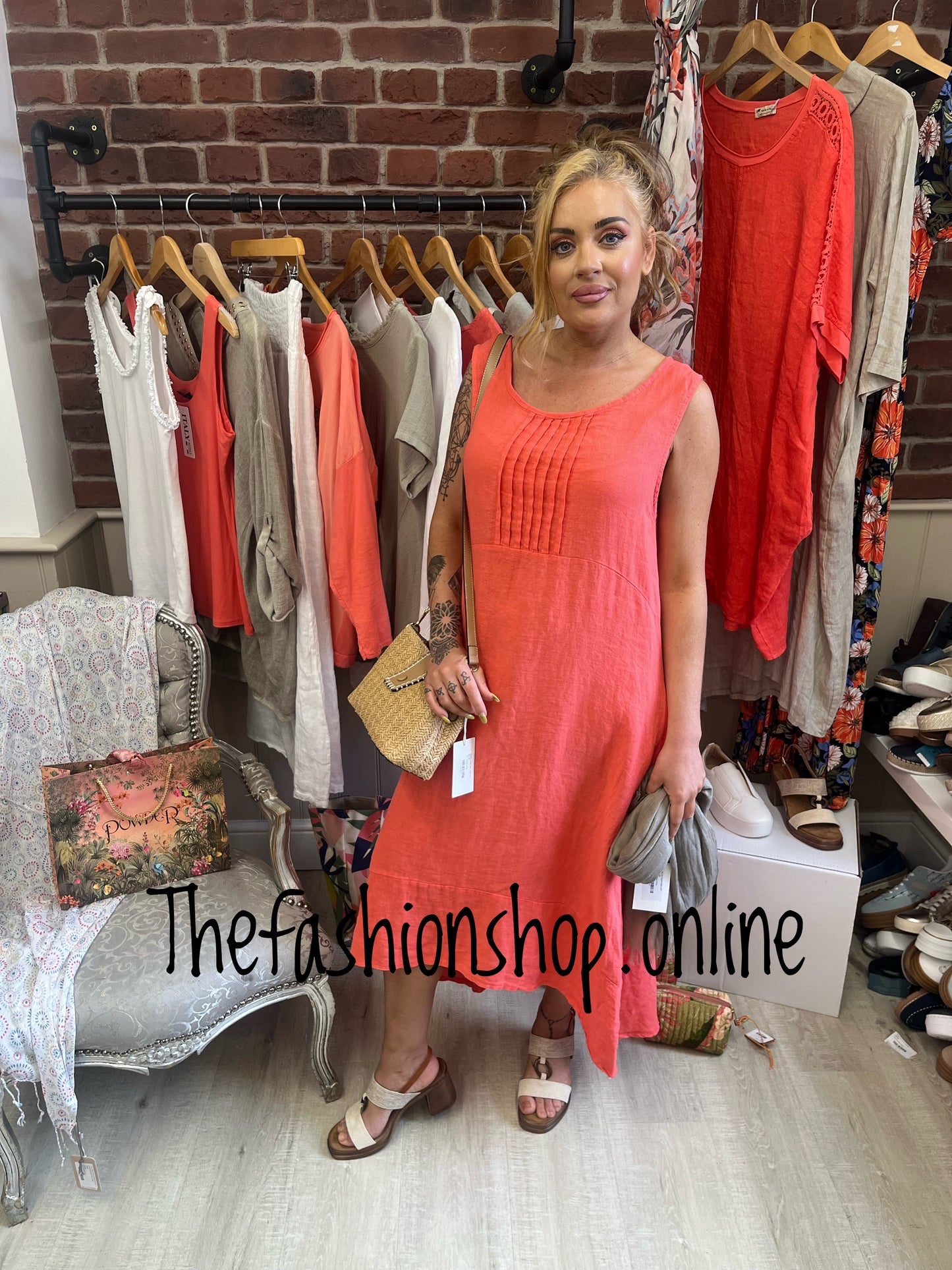 Thelma coral linen dress 8-14