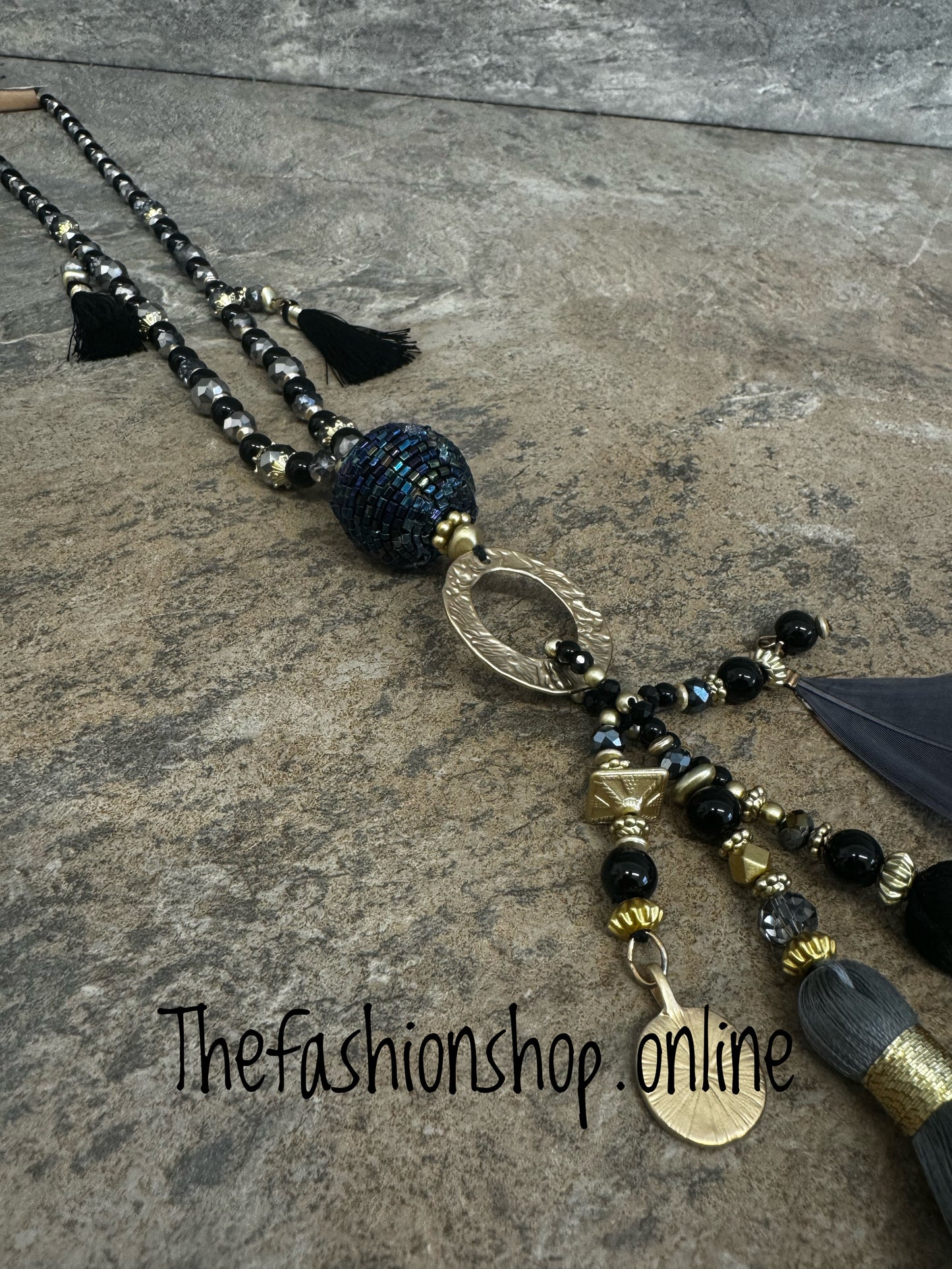 Black and Grey Tassel Necklace