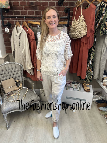 Honey beige crochet layering top 8-16