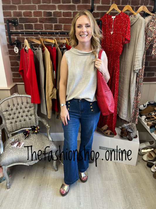 Millie mocha linen mix top 8-14