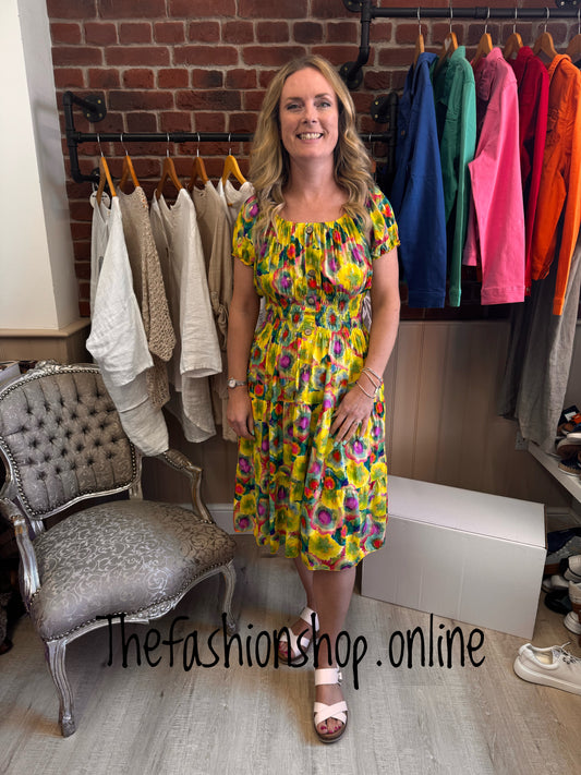 Avril summertime print patterned gypsy midi dress 8-16