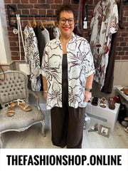 Davina white and brown flowers shirt 16-22