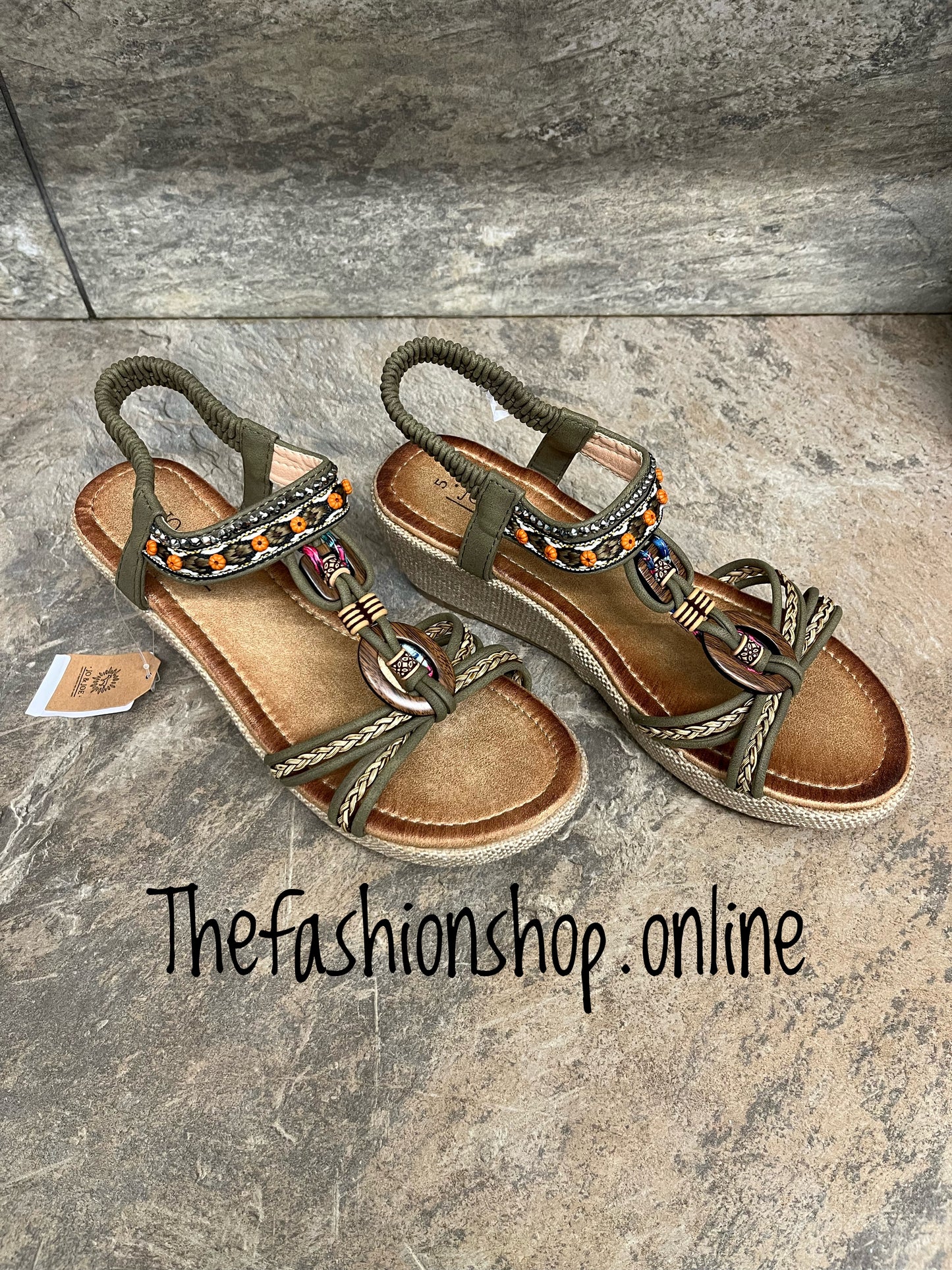Jo & Joe khaki Trinidad wedge sandals sizes 4-8 (37-41)
