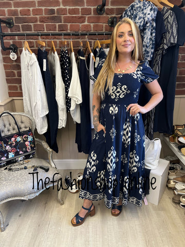 Lauren navy square neck dress sizes 12, 14 and 16