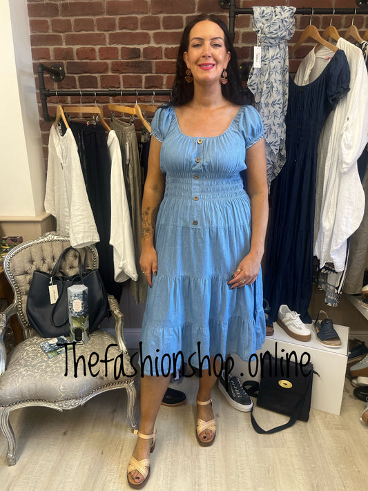 Jasmine light denim tiered midi gypsy dress 10-16