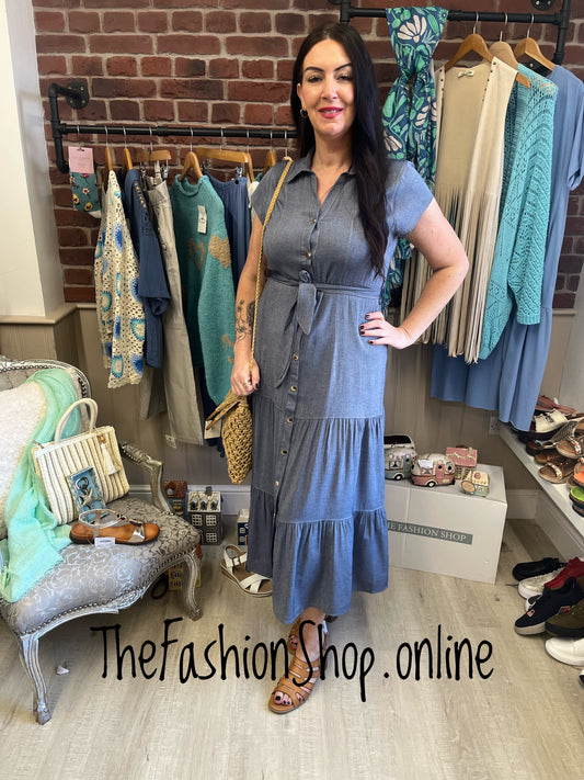 Lilian denim blue tiered maxi dress 8-12