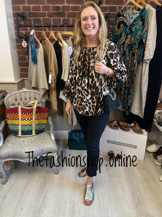 Alice leopard print bardot top sizes 12-14 and 16-18
