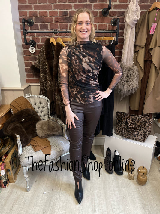 Hayley brown abstract mesh top 8-12