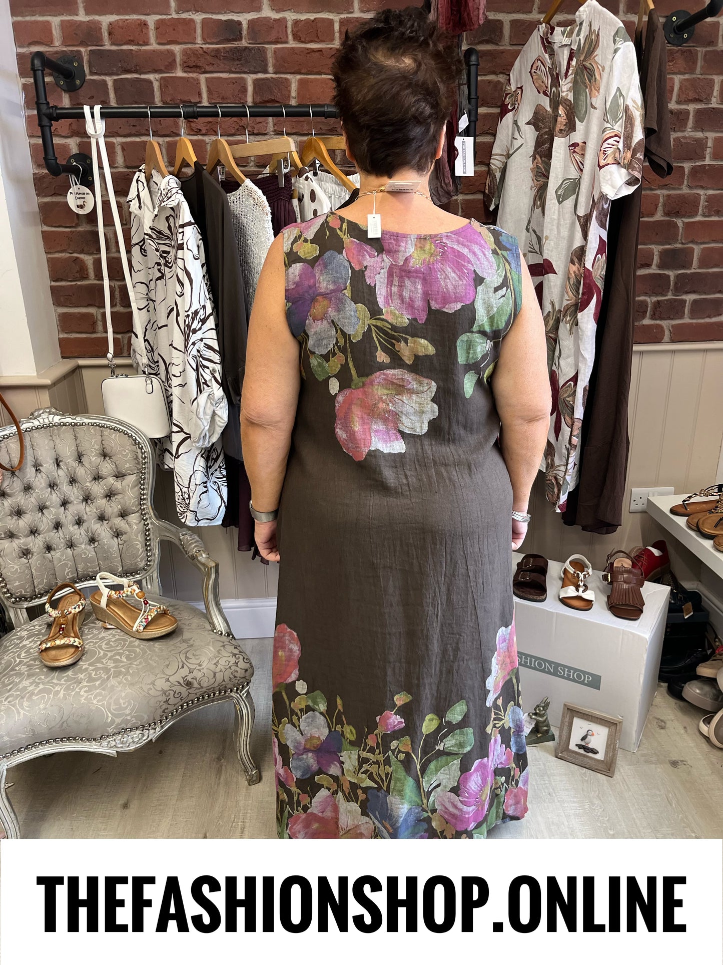 Nellie brown floral linen dress 12-18