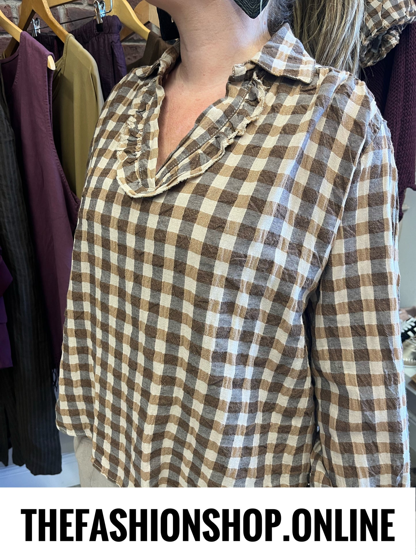 Abigail brown and mocha gingham blouse 12-18