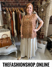 Iris cinnamon embroidered sleeveless top 12-20