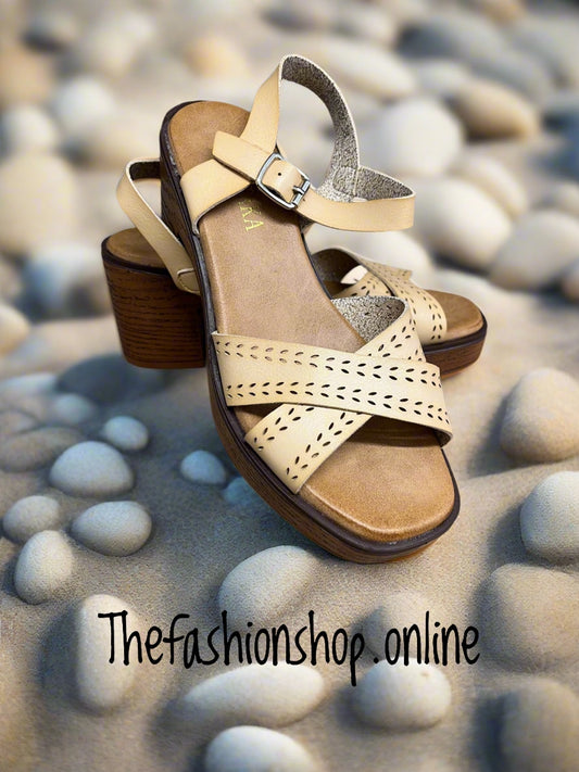 Sandy natural block heel sandal sizes 3-8 (36-41)