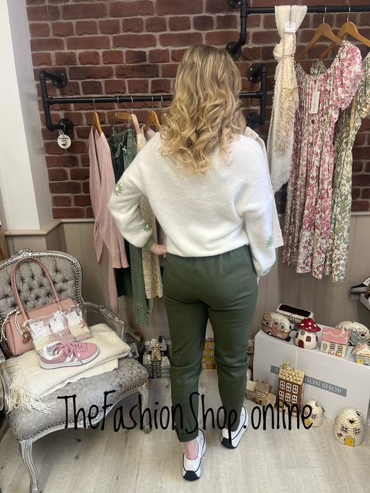 Kara green and beige wool mix jumper 8-16
