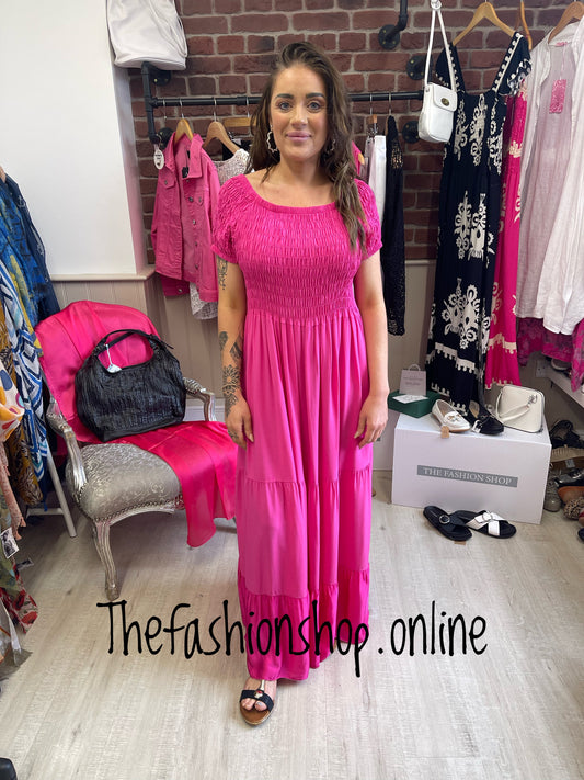 Hot pink tiered boho dress 10-18