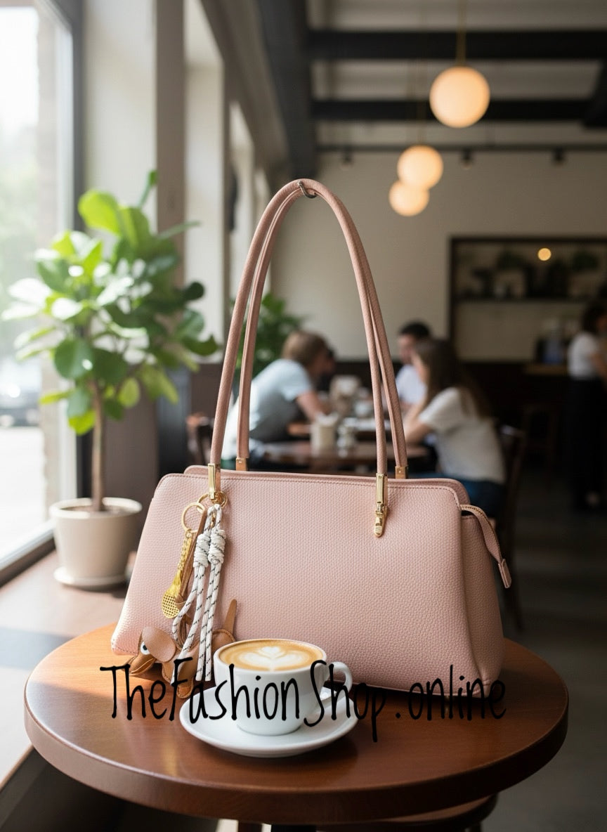 Skyla pink shoulder bag with dachshund charm