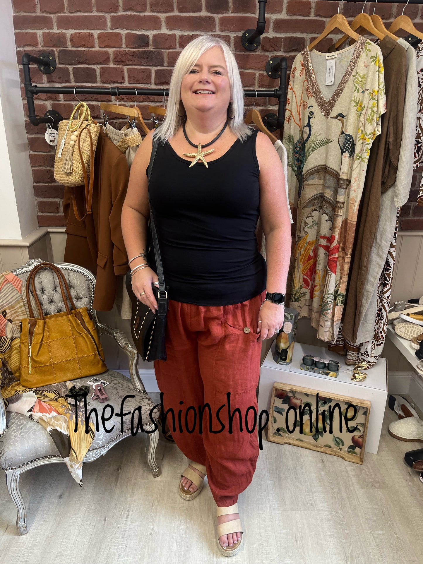 Rust oversize linen trousers 14-24