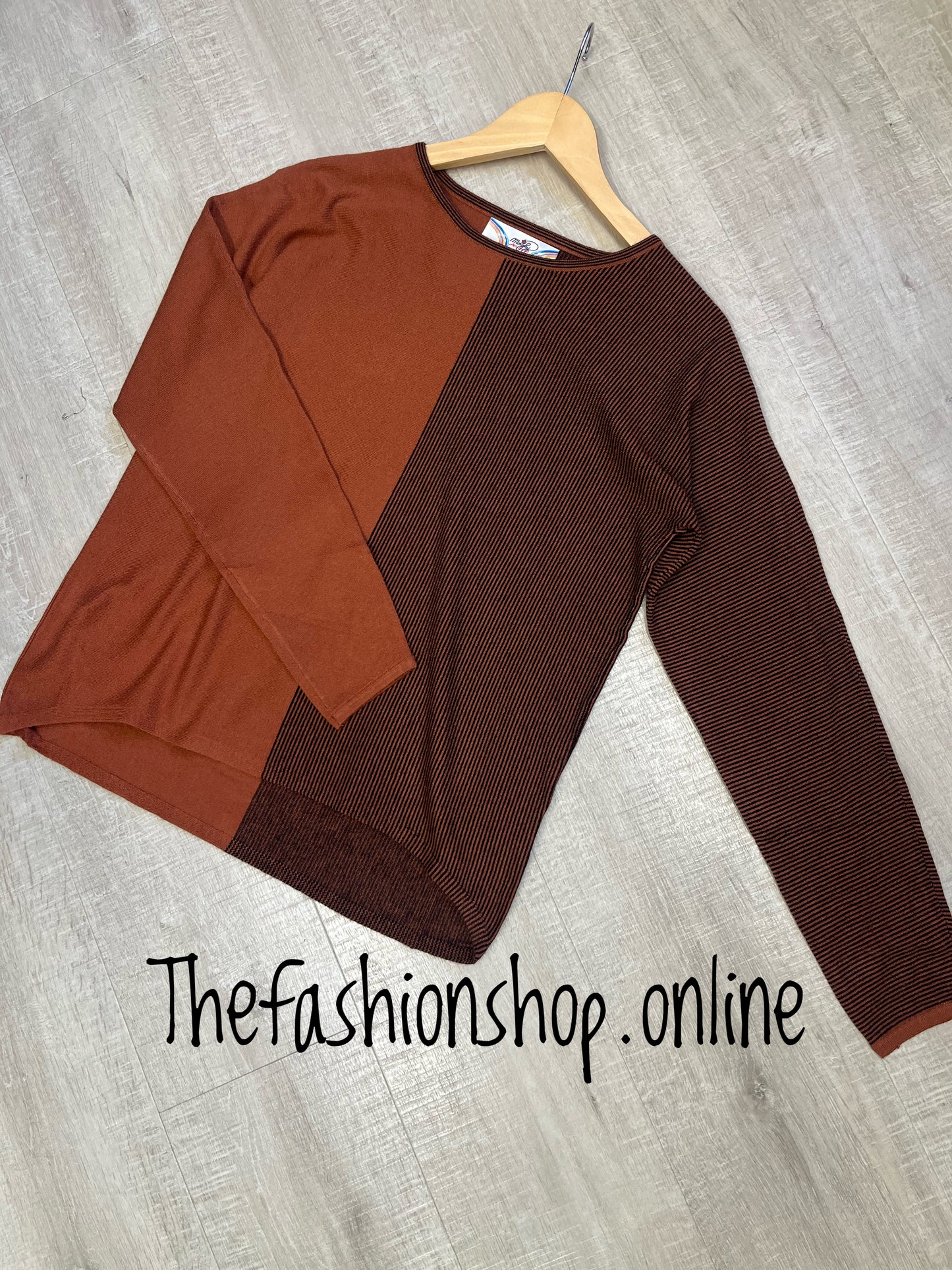 Rust plain and striped angora mix knitted jumper 8-10, 12-14