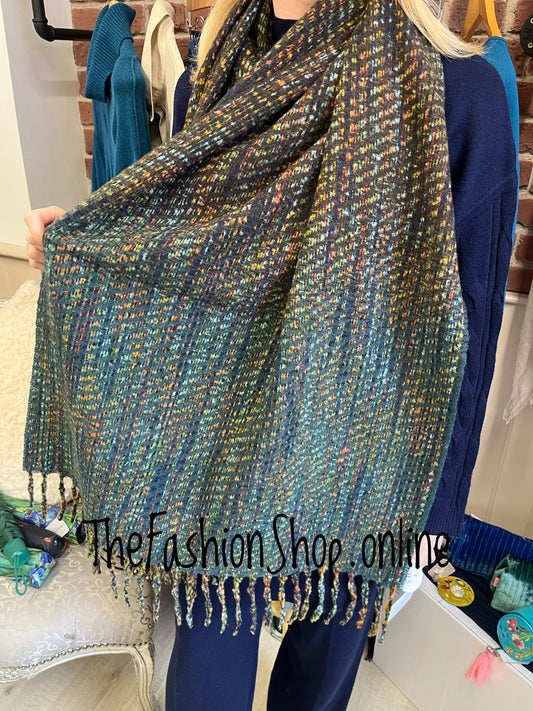 Teal and navy ombre woven scarf