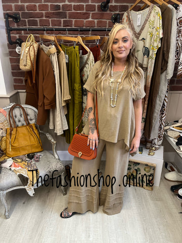 Tanya camel linen mix top 10-16