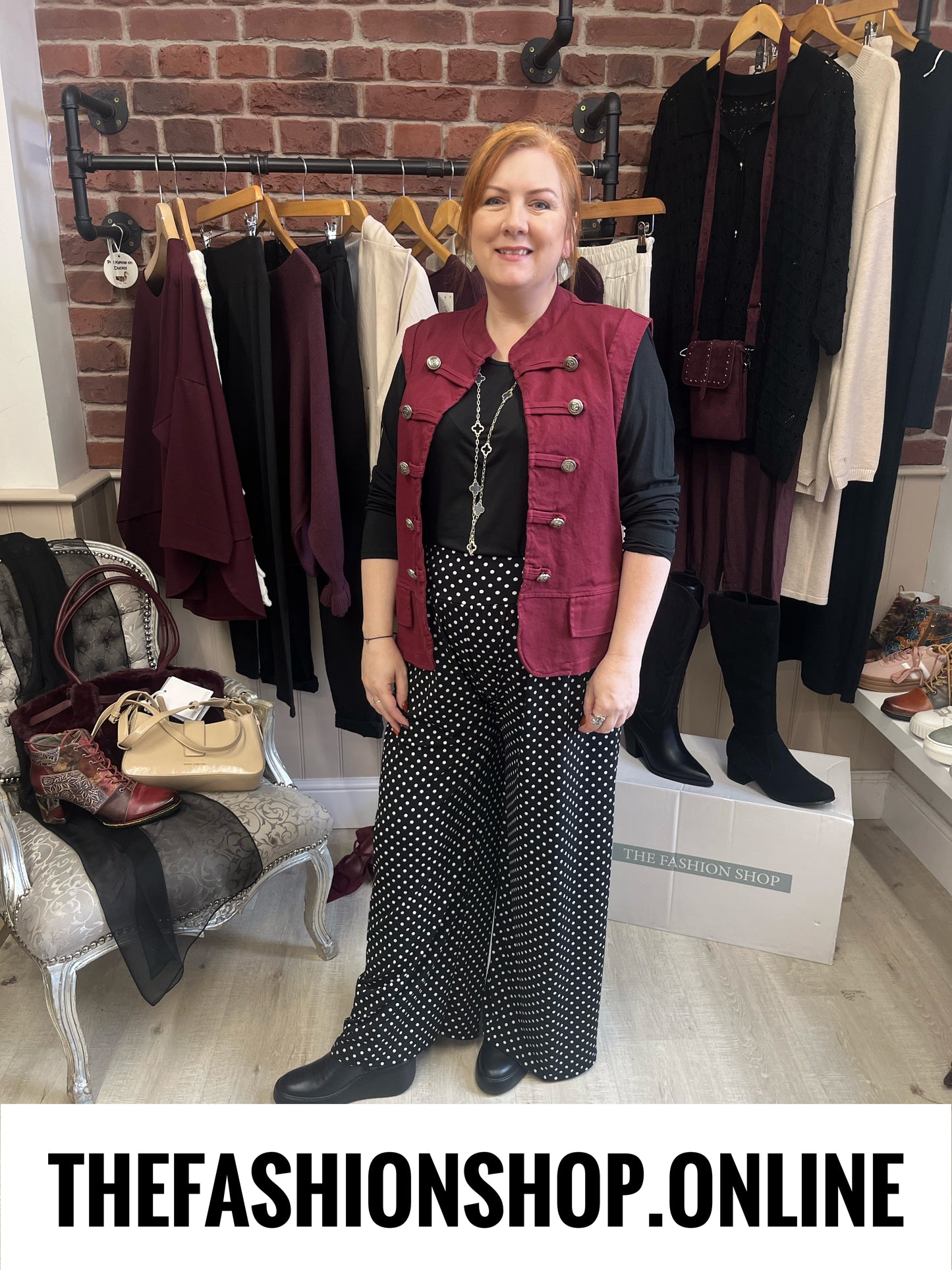 Luna black small polka dot trousers 14-20