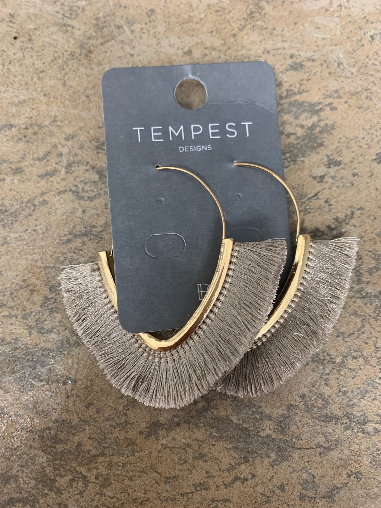 Sarah Tempest large stone tassel hoop earrings