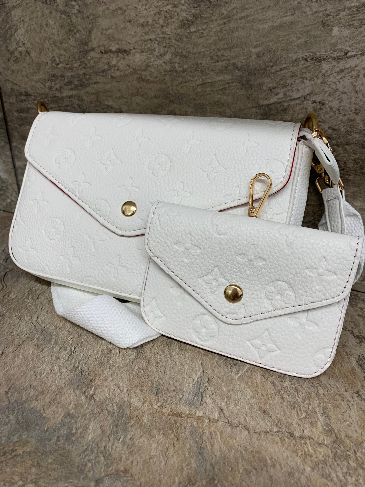 White designer inspired clutch bag