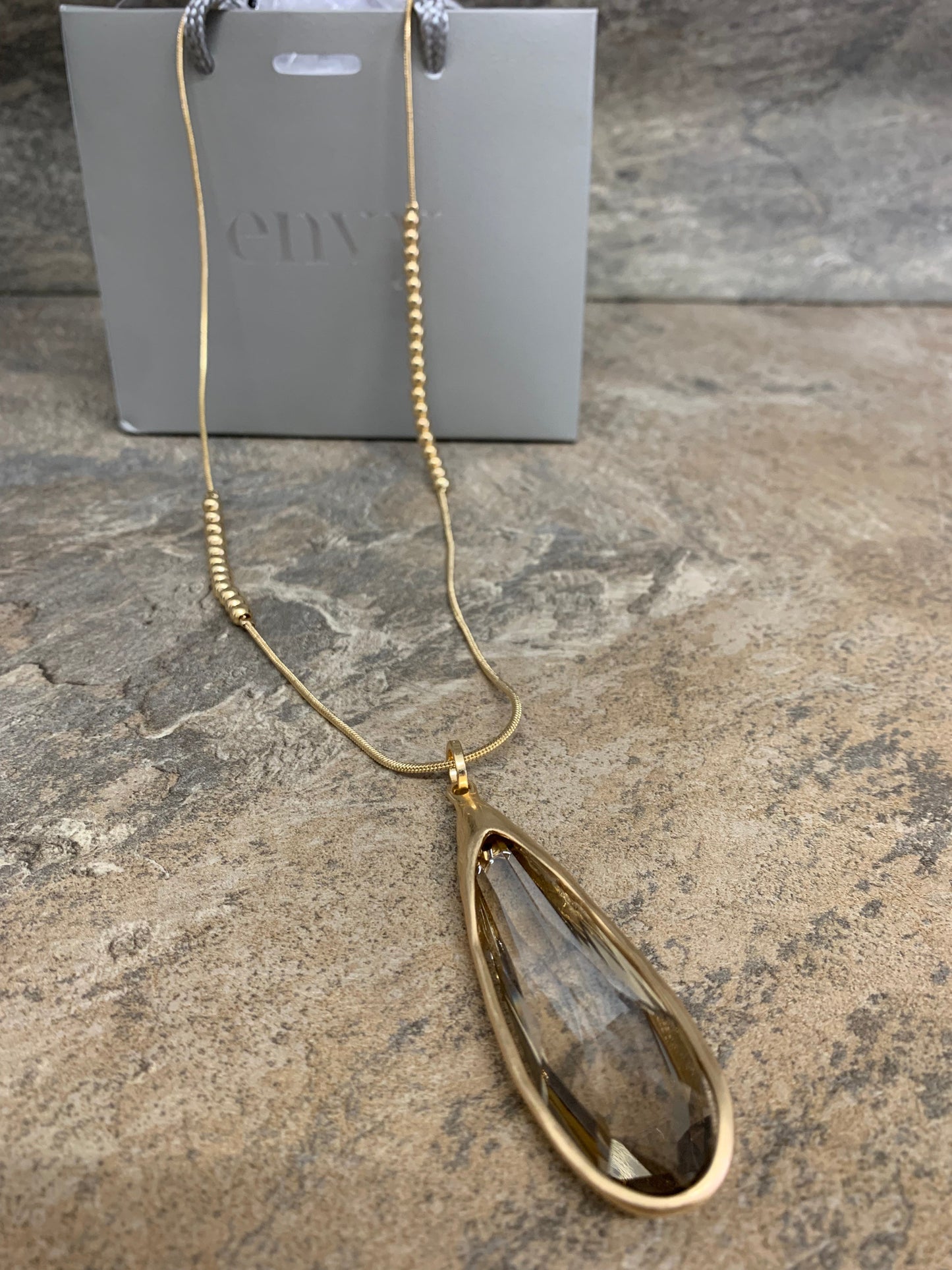 Envy long gold crystal pendant necklace