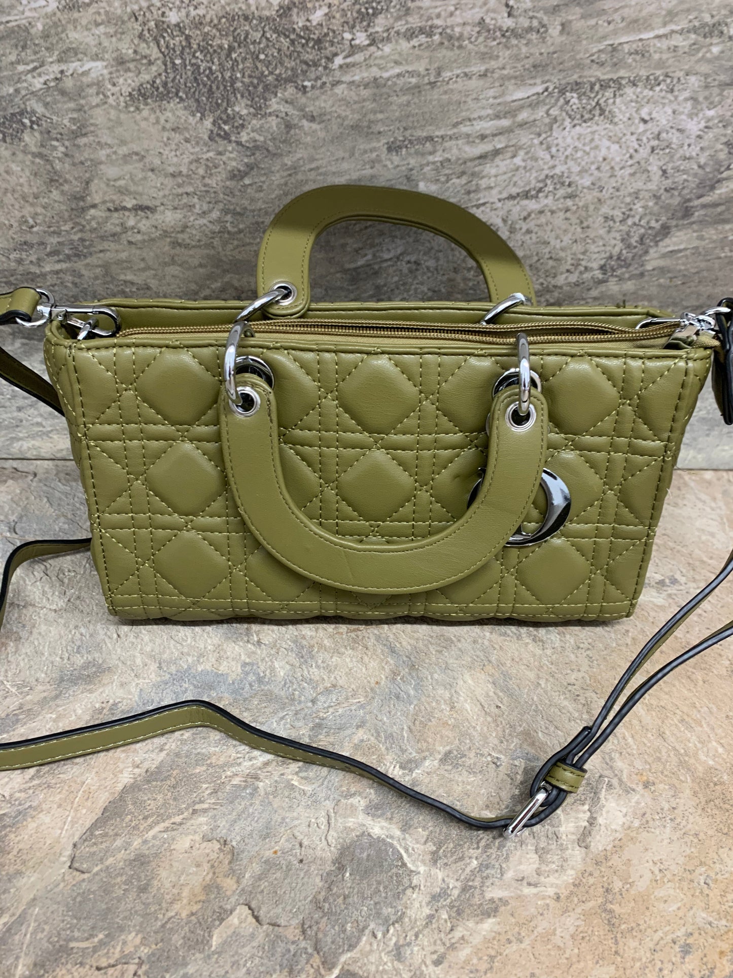 Olive green quilted oblong bag