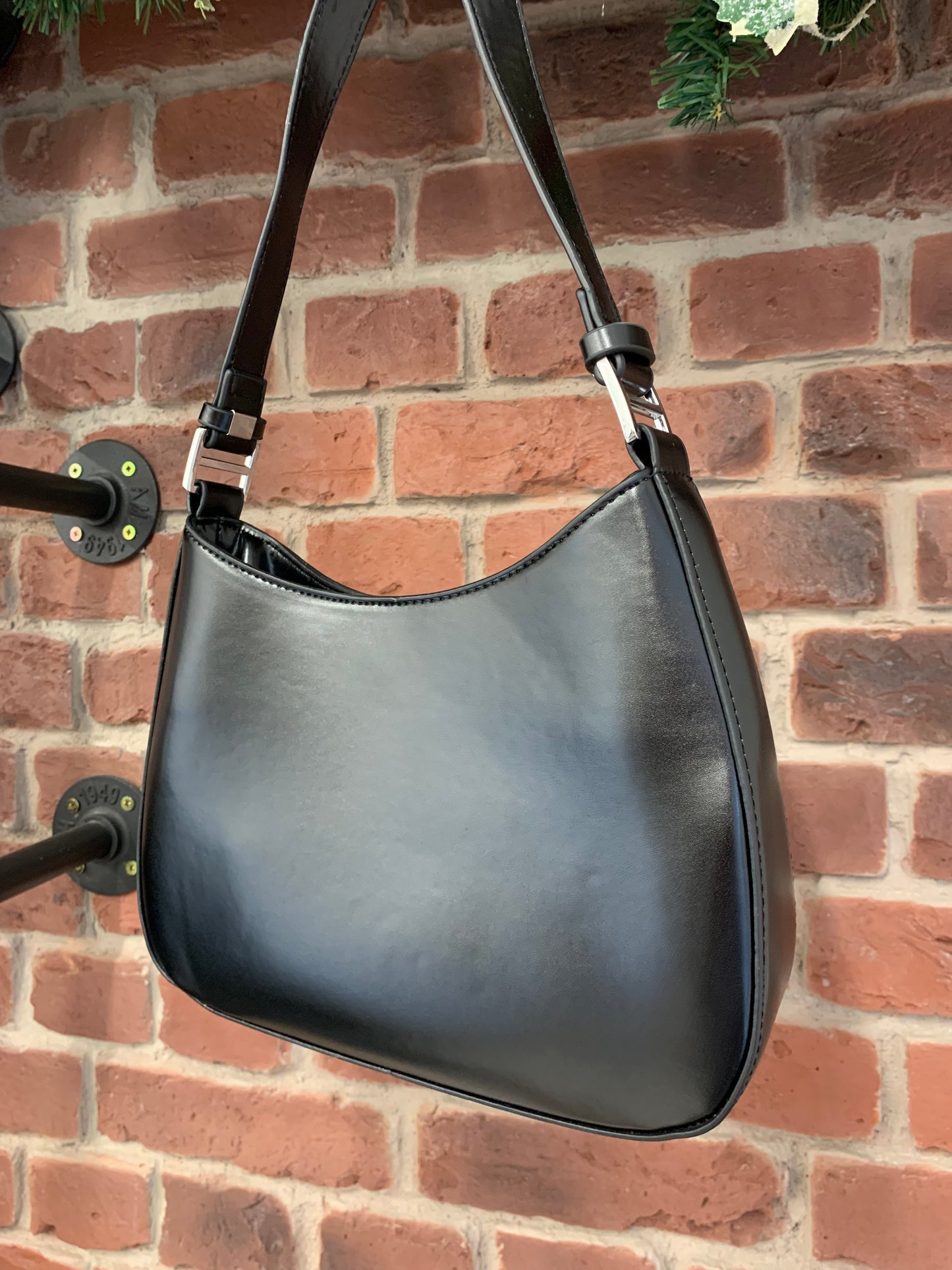 Black faux leather shoulder bag