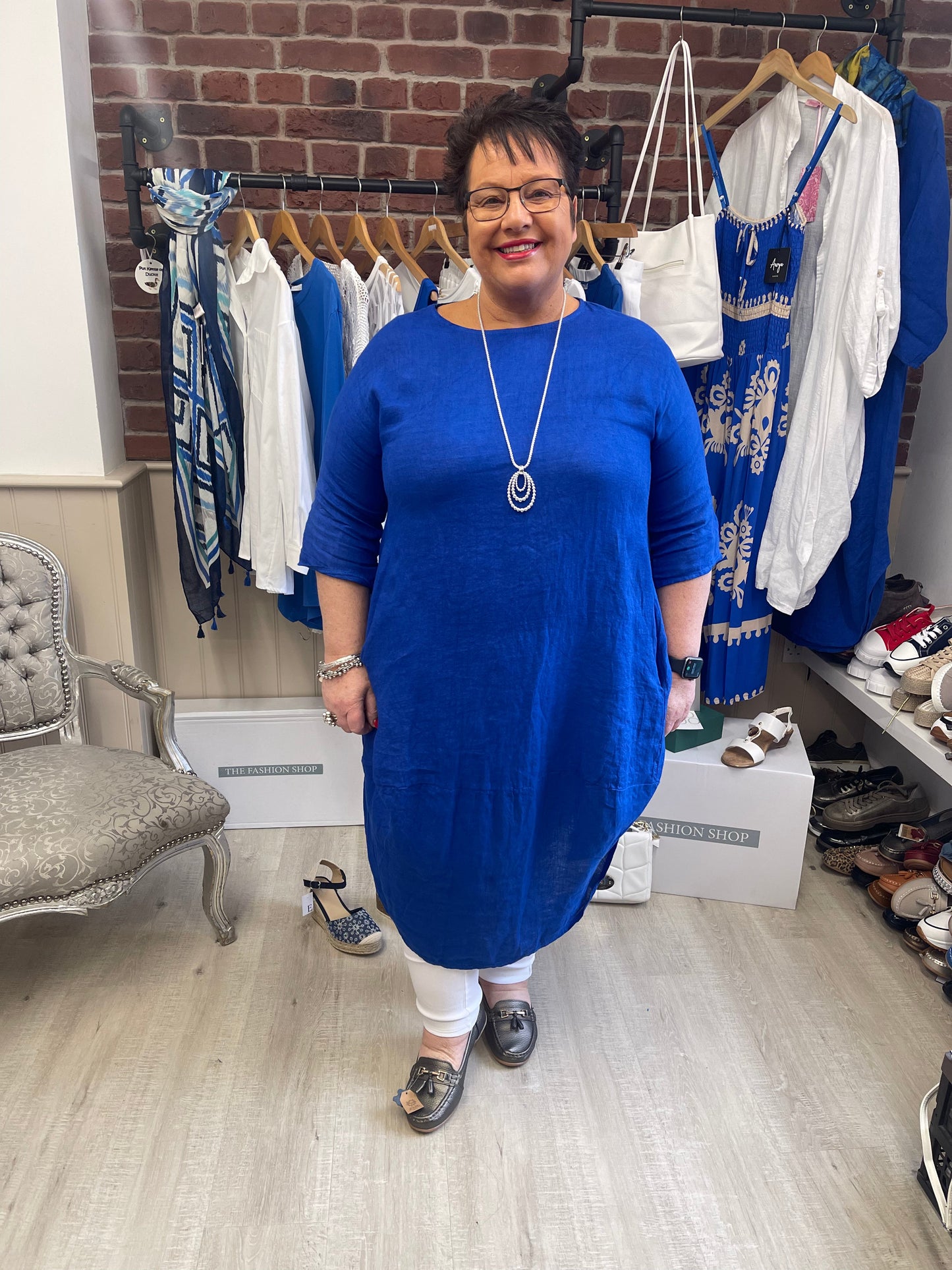 Royal blue linen cocoon dress 16-22