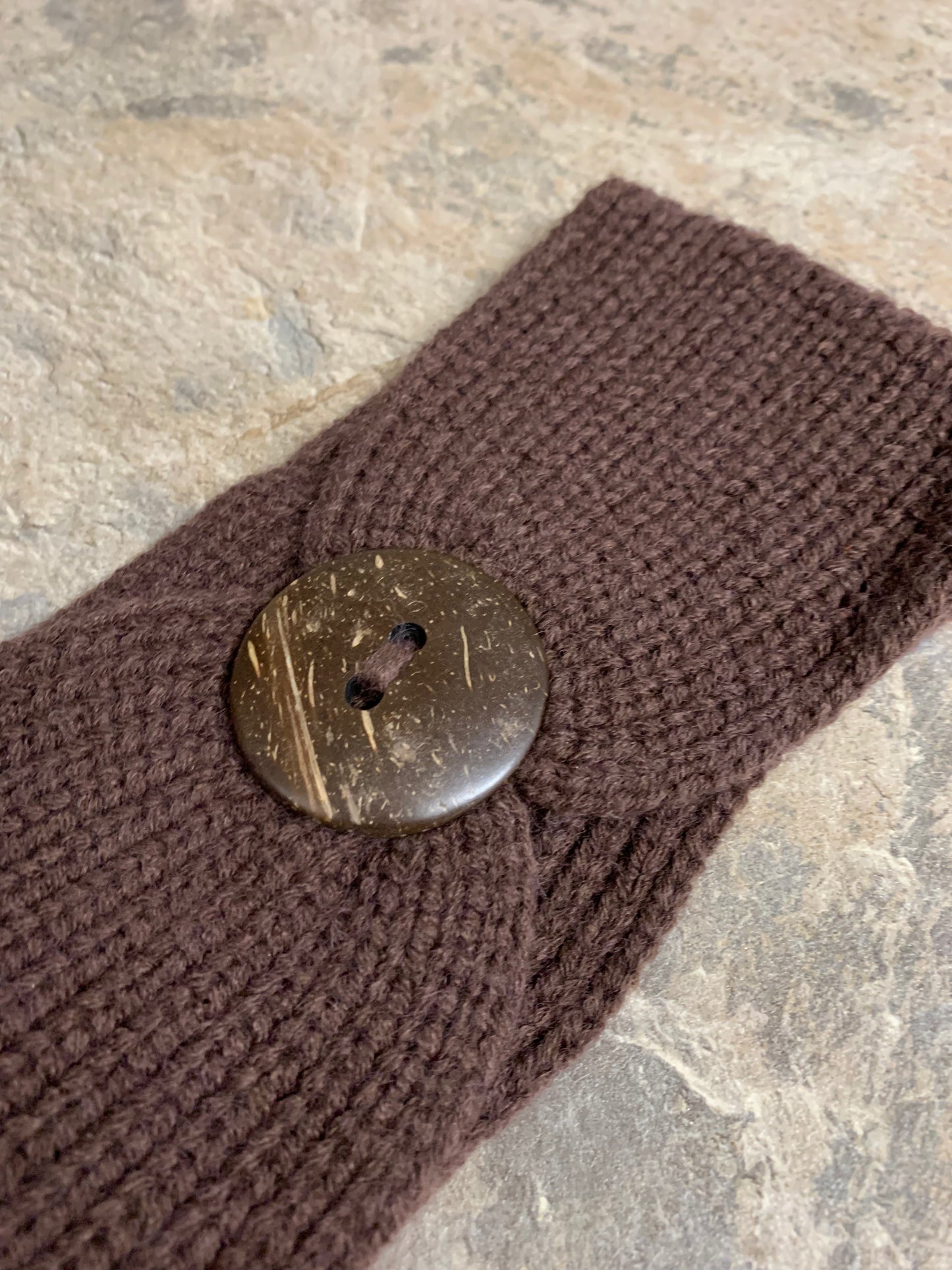 Brown button knitted headband