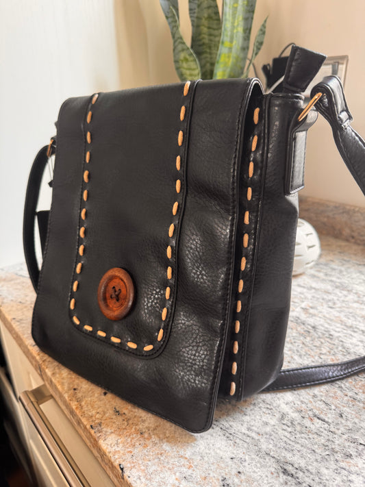 Black Grain And Stitch Shoulder Bag