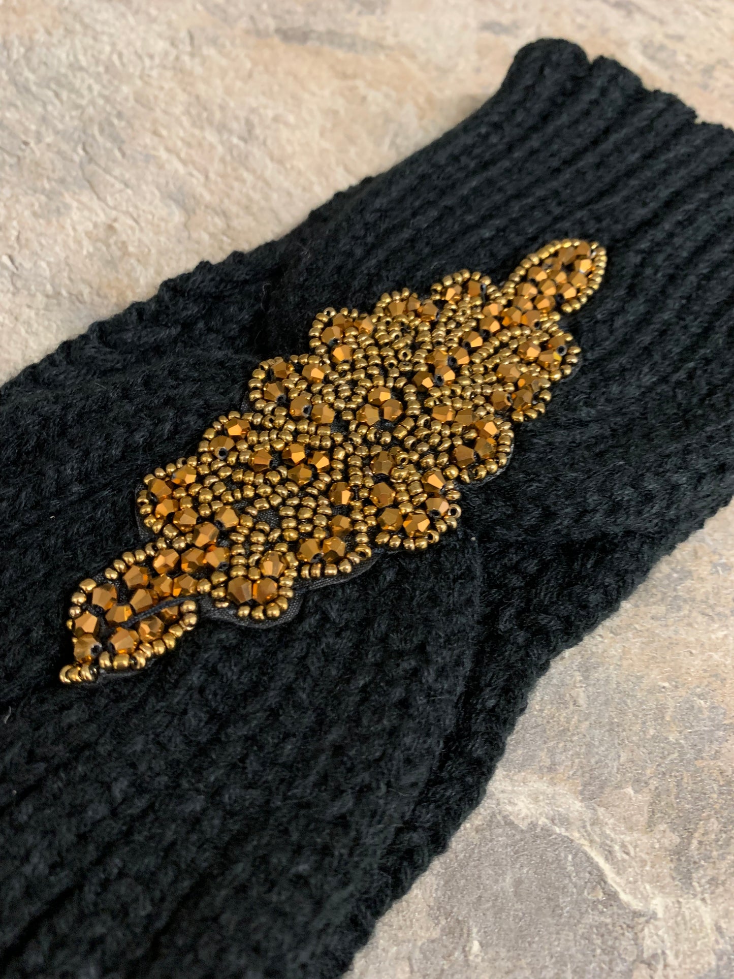 Black gold sequin knitted headband