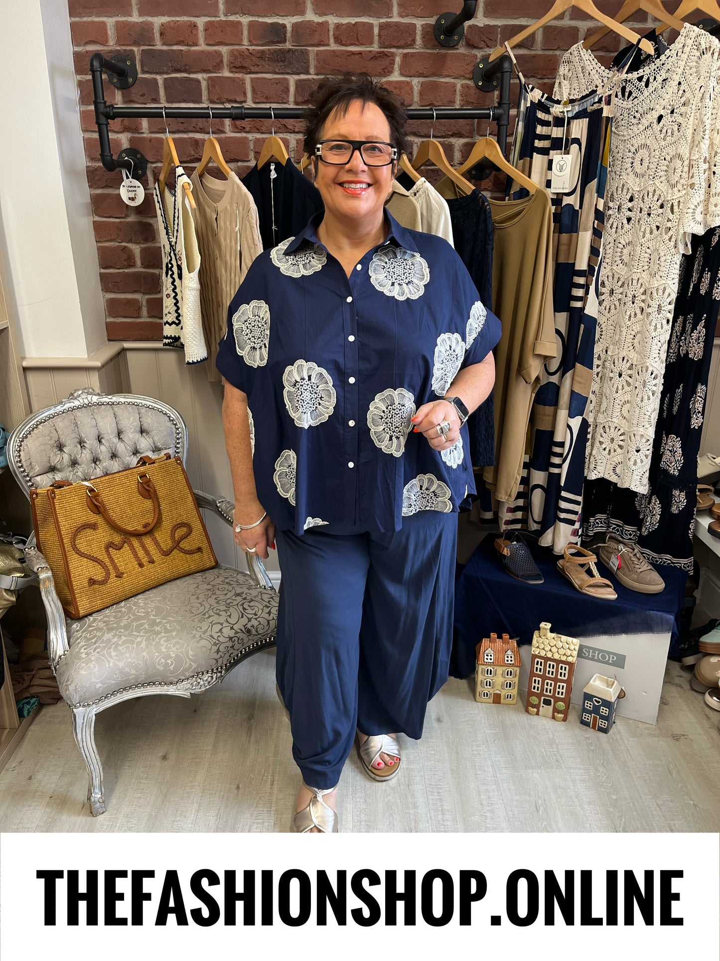 Ivana Navy Embroidered Blouse 12-16 and 18-22