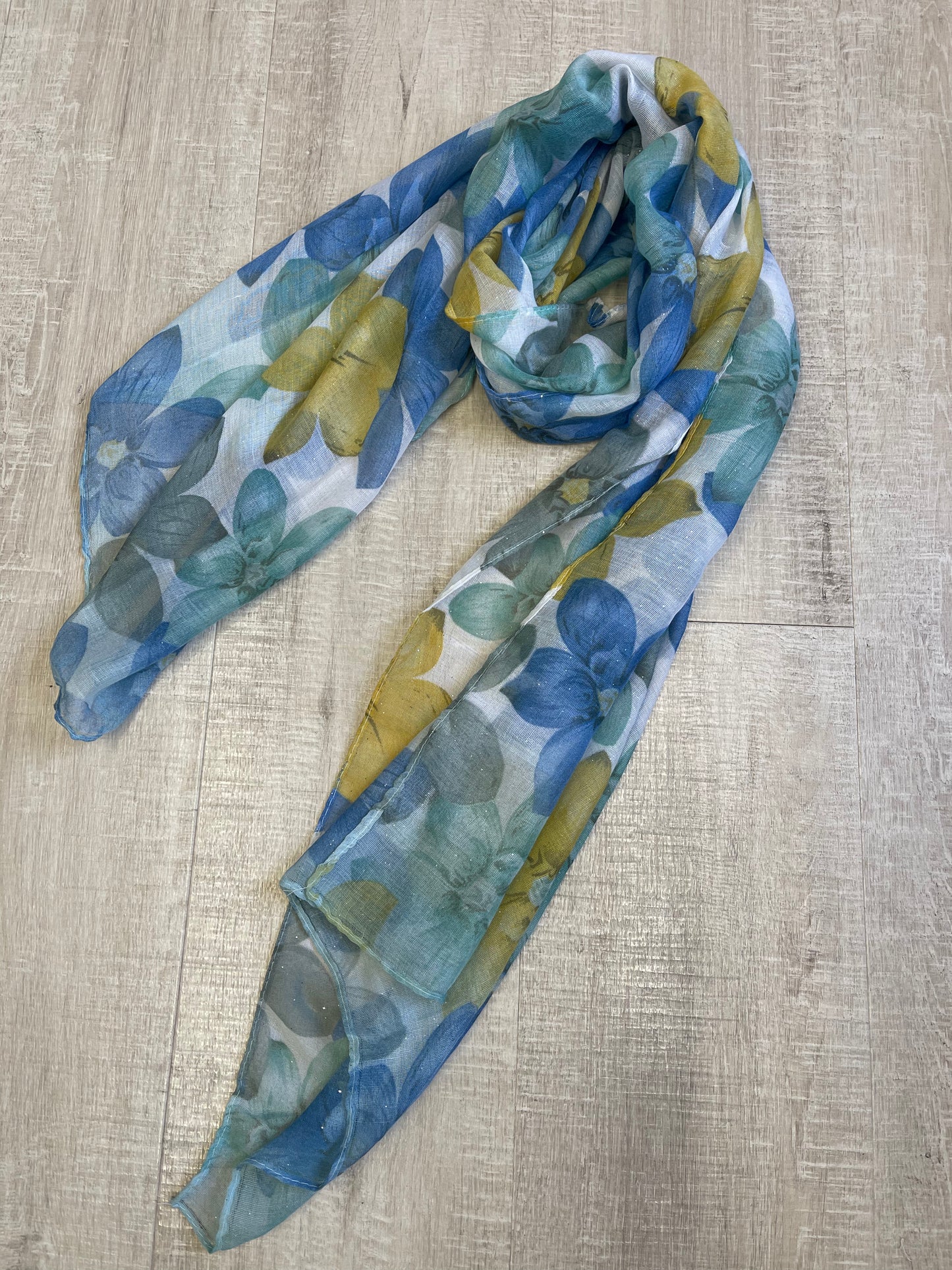Green and blue flowers sparkle scarf