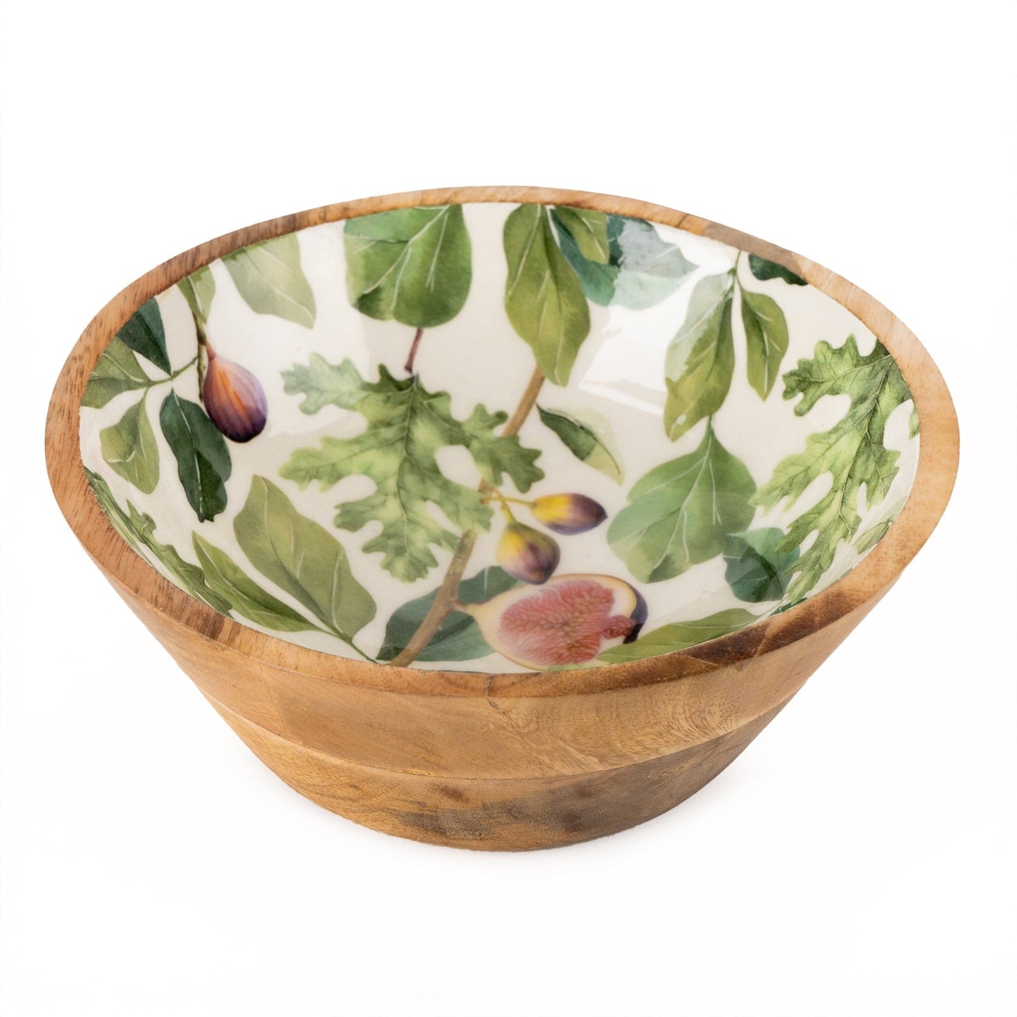 Candlelight Mango Wood Enamel Inlay Bowl with Figs design