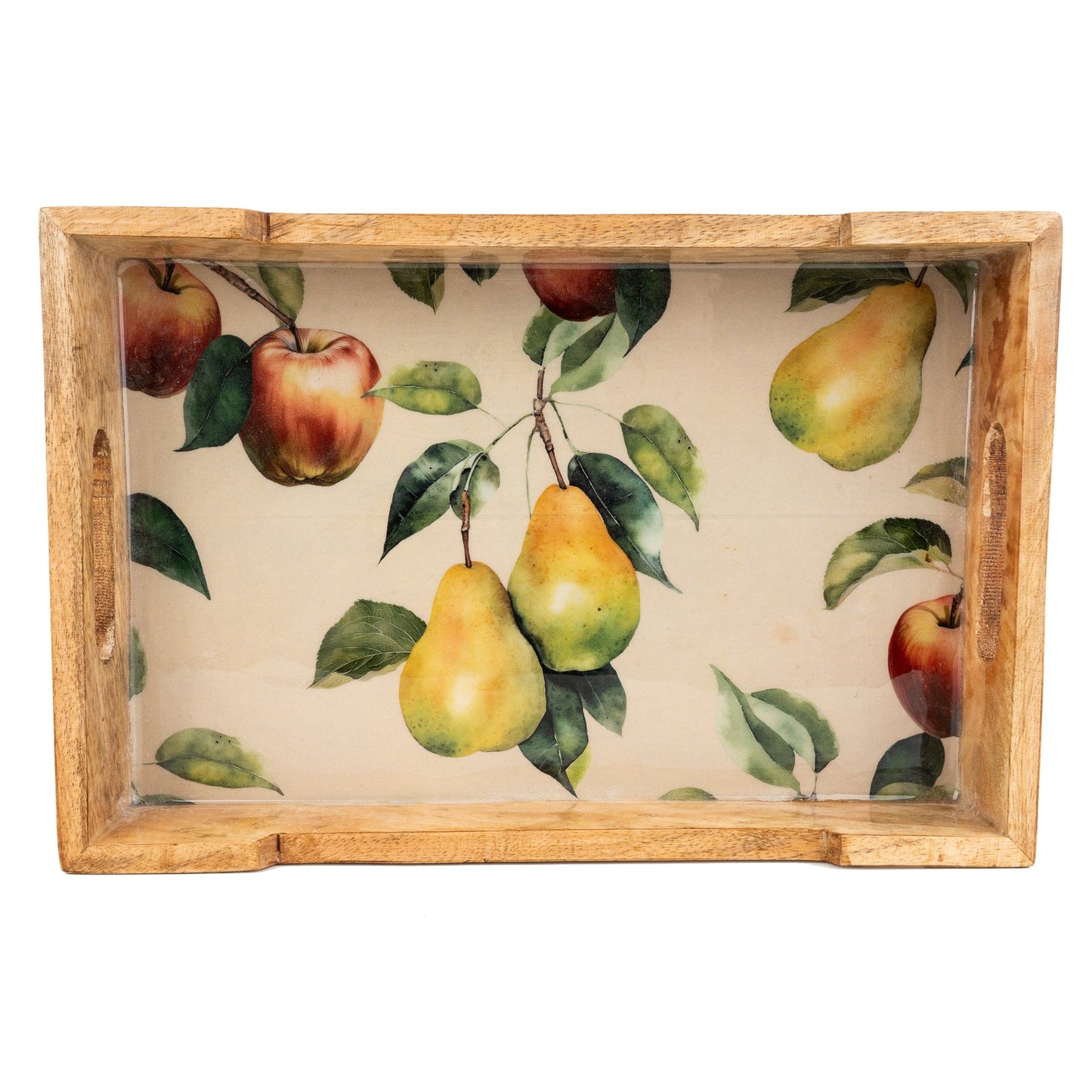 Candlelight Mango Wood Oblong Tray Apples and Pears