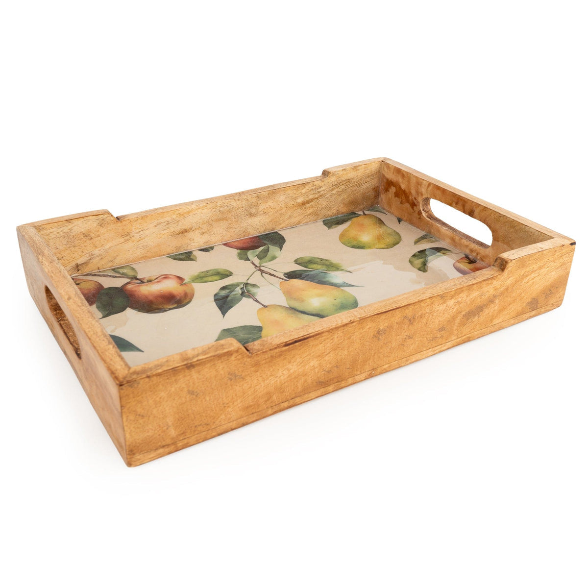 Candlelight Mango Wood Oblong Tray Apples and Pears