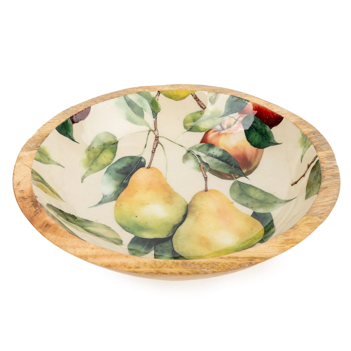 Candlelight Mango Wood Enamel Inlay Bowl with Apples and Pears