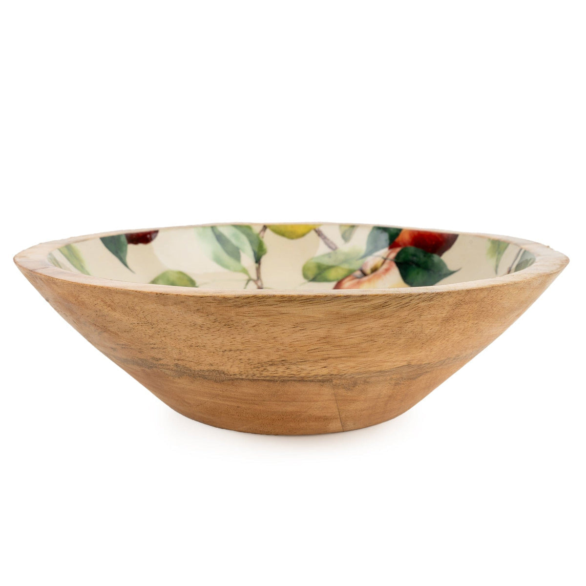 Candlelight Mango Wood Enamel Inlay Bowl with Apples and Pears