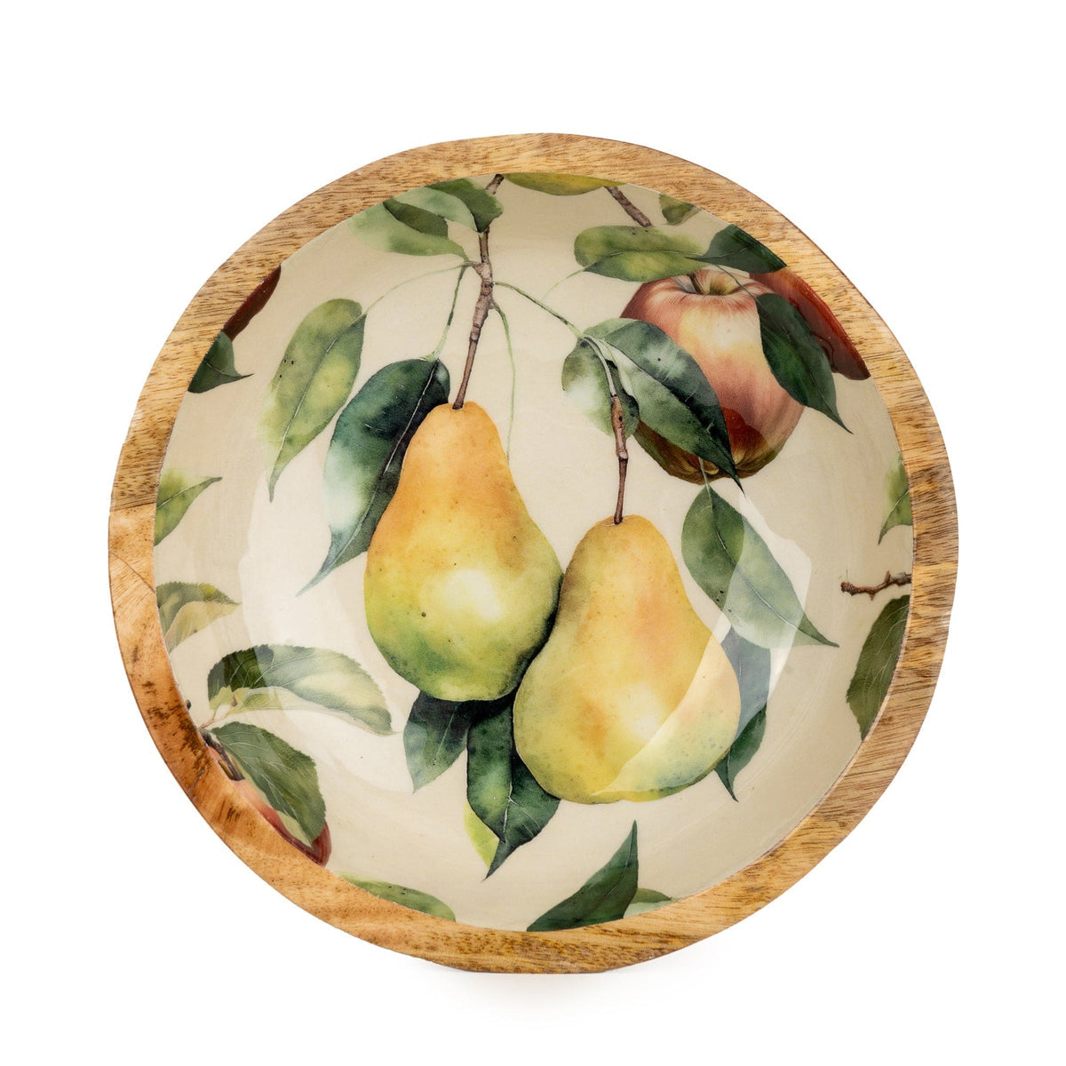 Candlelight Mango Wood Enamel Inlay Bowl with Apples and Pears