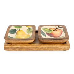 Candlelight set of Two Square Dipping Bowls Apples and Pears