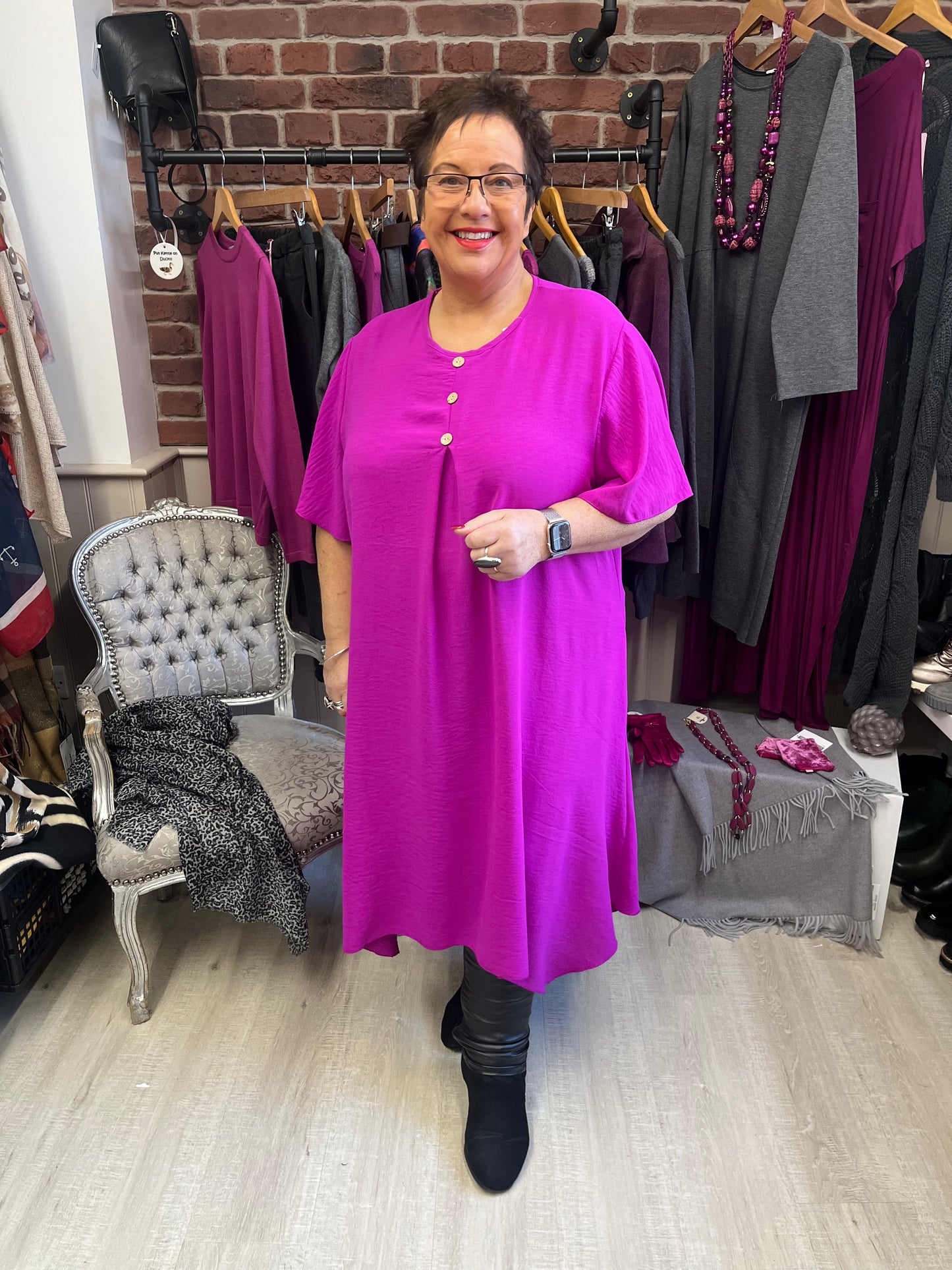 Magenta three button dress 14-22