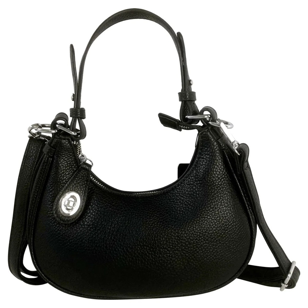 Tara Black Turn Lock Hand Bag with Shoulder Strap
