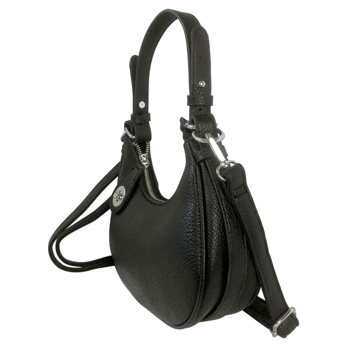 Tara Black Turn Lock Hand Bag with Shoulder Strap